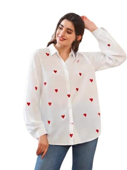 ROYALICA Women's Red Heart Printed Button Down Shirt ROYALICA Women's Red Heart Printed Button Down Shirt