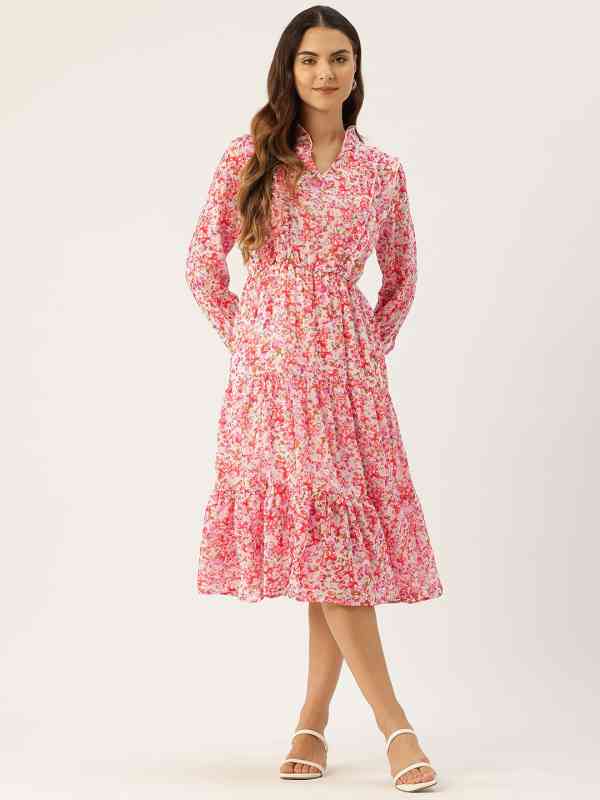 Rue Collection Floral Printed Ruffled Fit-&amp;-Flare Midi Dress