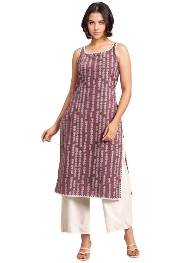 Rytras Women's Cotton Straight Fit Printed Sleeveless Kurta Rytras Women's Cotton Straight Fit Printed Sleeveless Kurta