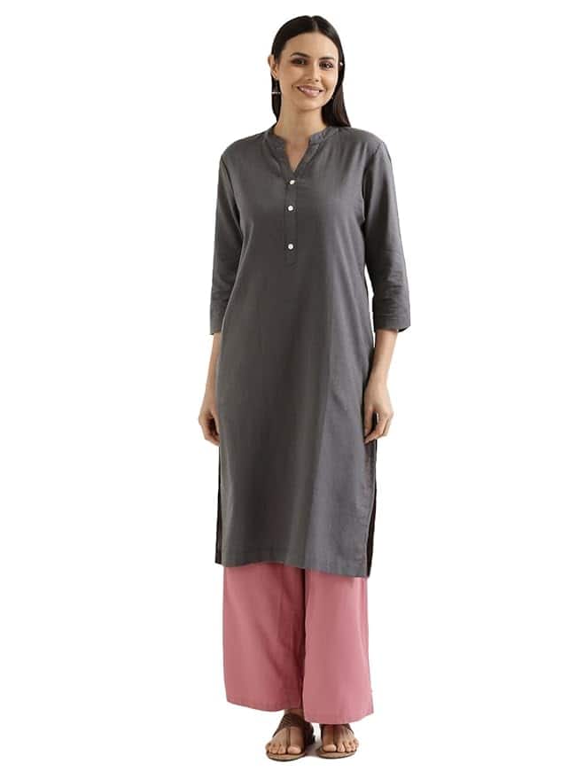 SAADAA Women's Linen Straight Fit Long Kurta with Pockets SAADAA Women's Linen Straight Fit Long Kurta with Pockets