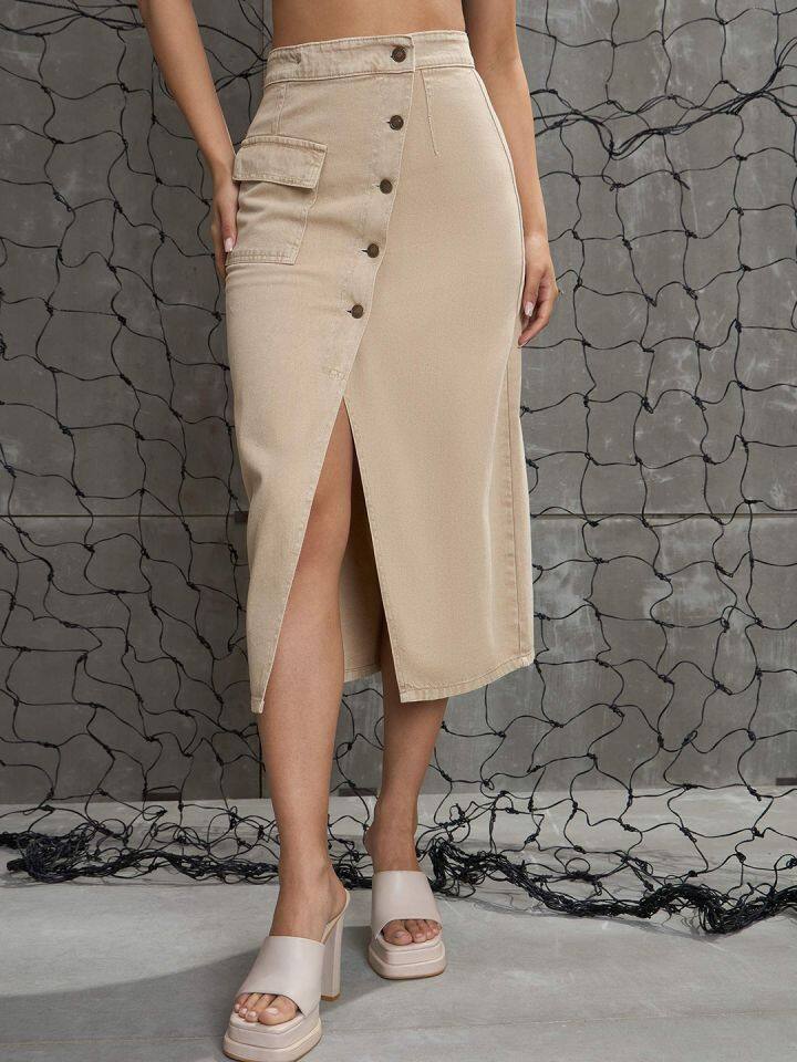 SASSAFRAS Denim A-Line Midi Skirt