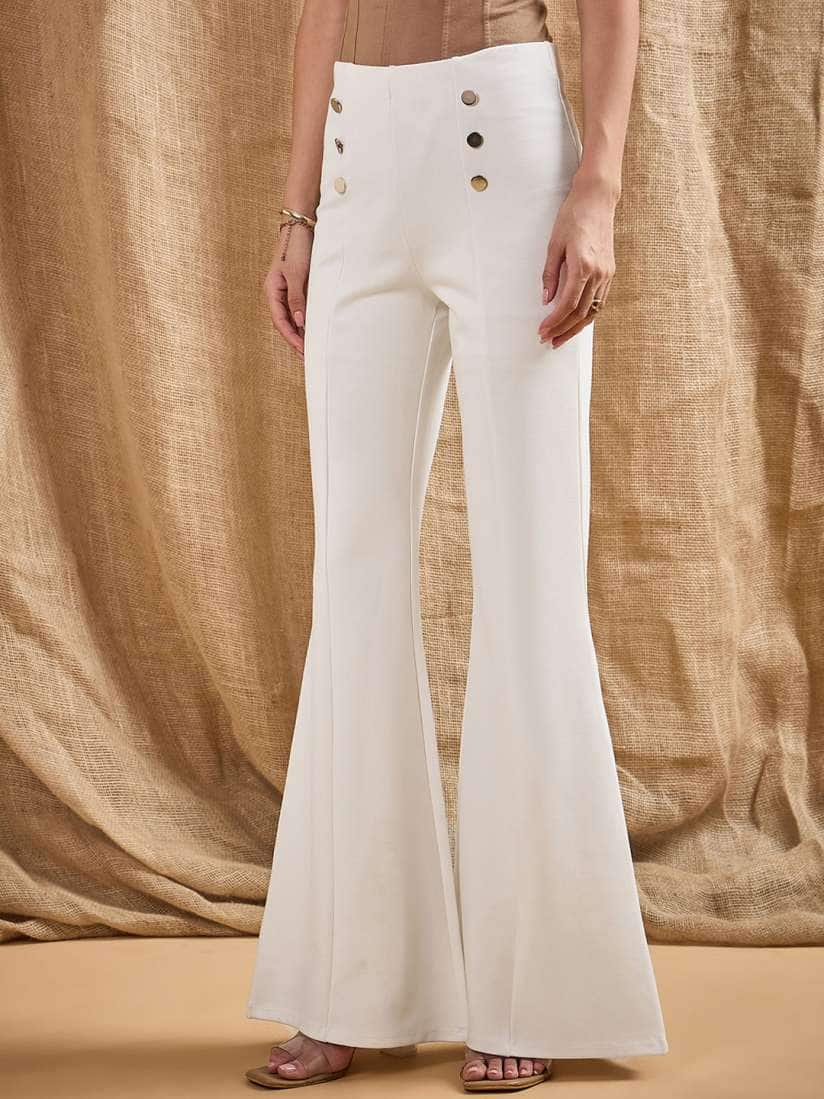 SASSAFRAS Women Smart Flared High-Rise Trousers