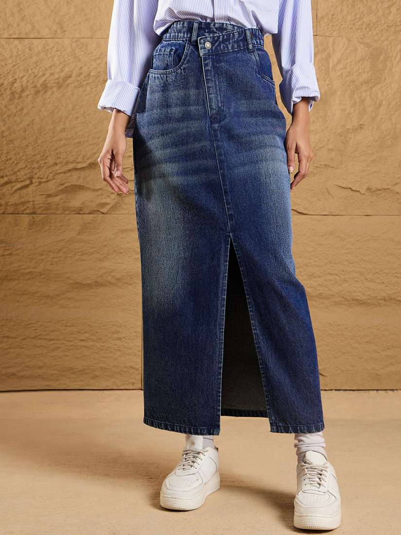 The Evening Glam: SASSAFRAS Front Slit Denim Maxi Skirt The Evening Glam: SASSAFRAS Front Slit Denim Maxi Skirt