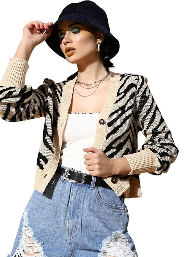 SASSAFRAS Women Animal Print Front Open Wool Cardigan SASSAFRAS Women Animal Print Front Open Wool Cardigan