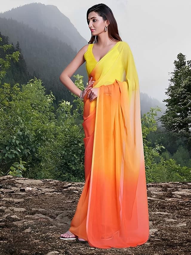 Satrani Georgette Leheriya Printed Saree with Unstitched Blouse Satrani Georgette Leheriya Printed Saree with Unstitched Blouse