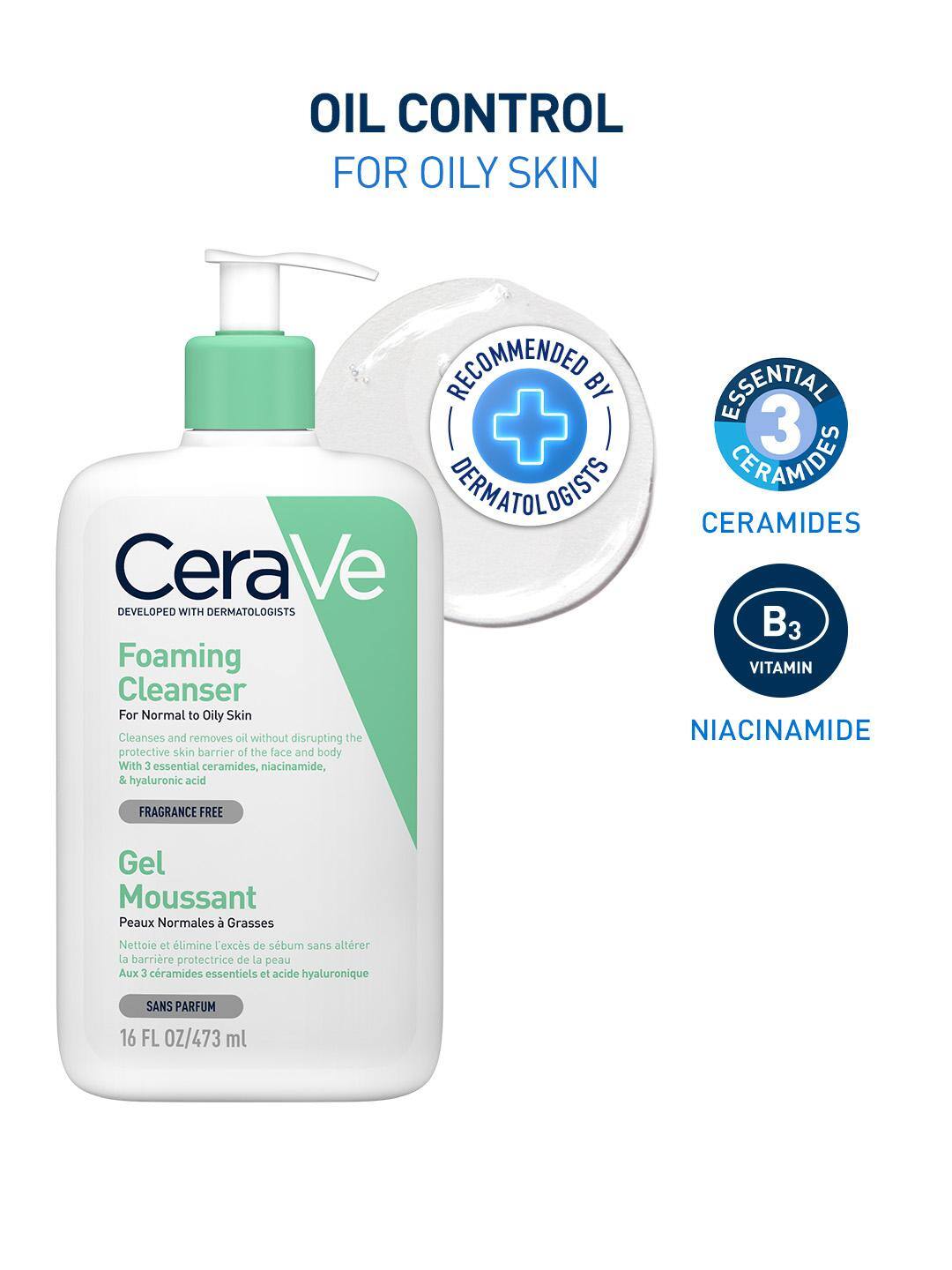  CeraVe Foaming Cleanser For Oily Skin with Hyaluronic Acid &amp; Niacinamide - 236ml