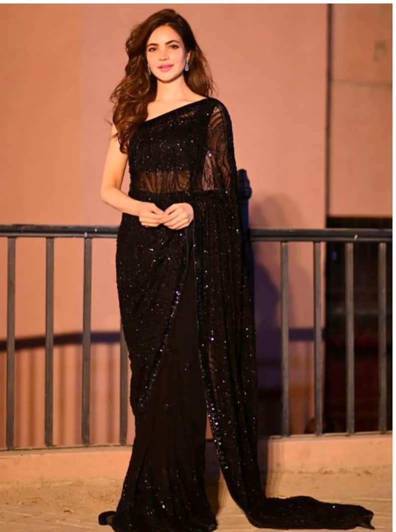 Sangria Black Sequinned Embellished Fusion Saree