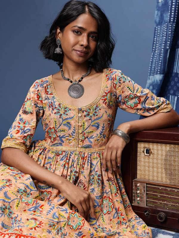 Taavi Sanganeri Floral Printed A-Line Kurta