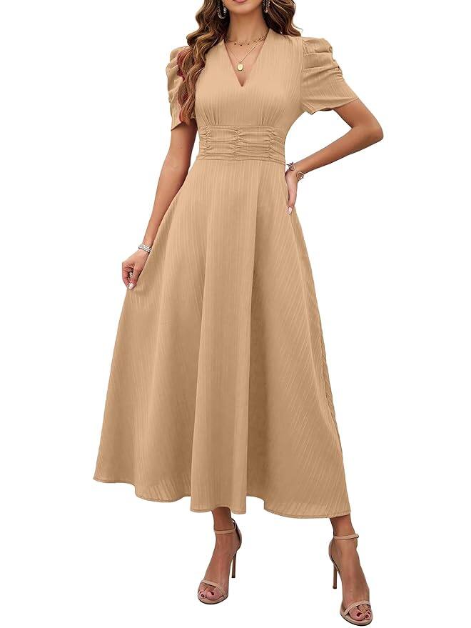 Shasmi V-Neck A-Line Maxi Dress – Graceful and Feminine Appeal Shasmi V-Neck A-Line Maxi Dress – Graceful and Feminine Appeal