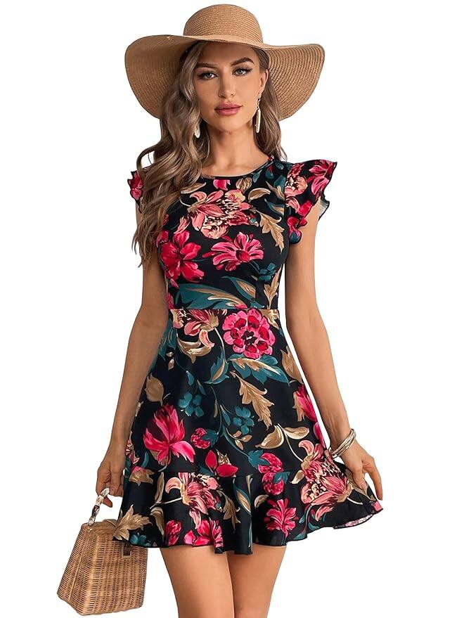 Shasmi Floral Print Ruffle Trim Short Dress Shasmi Floral Print Ruffle Trim Short Dress