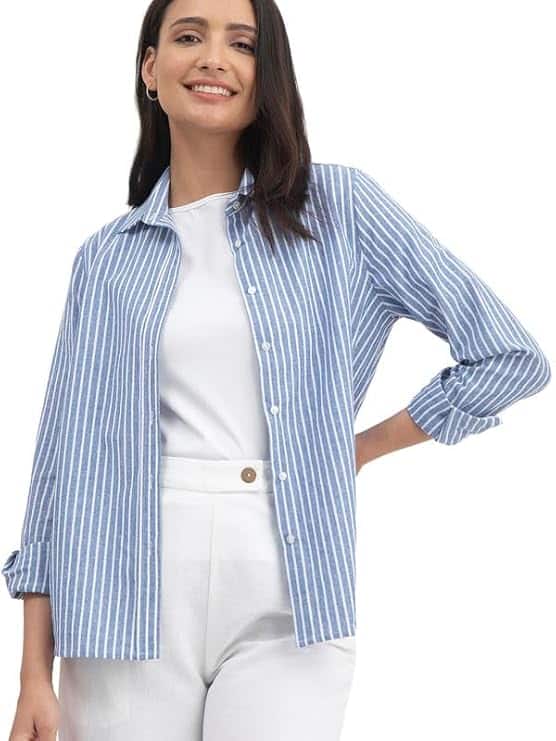 FableStreet Cotton Linen Stripes Shirt FableStreet Cotton Linen Stripes Shirt