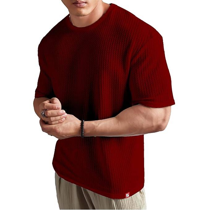 SHODOX® Men’s Solid Dotted Oversized T-Shirt SHODOX® Men’s Solid Dotted Oversized T-Shirt