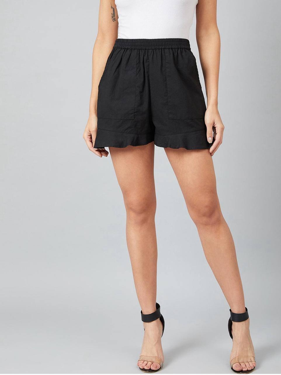 Athena Women Black Solid Regular Fit Regular Shorts