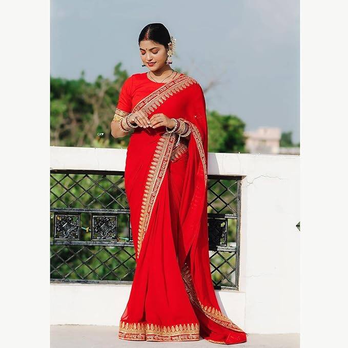 Sidhidata Textile Women's Lace Bordered Georgette Saree Sidhidata Textile Women's Lace Bordered Georgette Saree