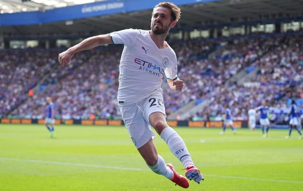 Bernardo Silva celebrates after scoring against Leicester