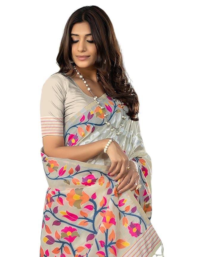 SIRIL Cotton Silk Jacquard Saree (Cream)