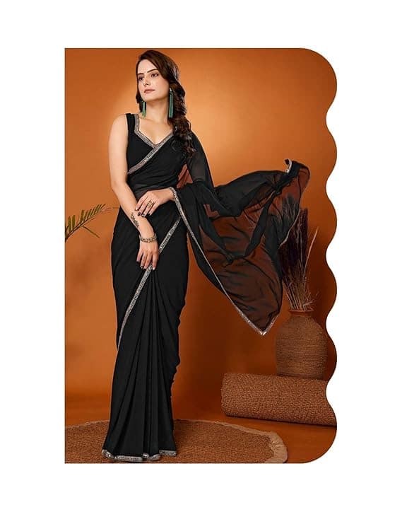 SIRIL Women's Georgette Mirror Lace Saree SIRIL Women's Georgette Mirror Lace Saree