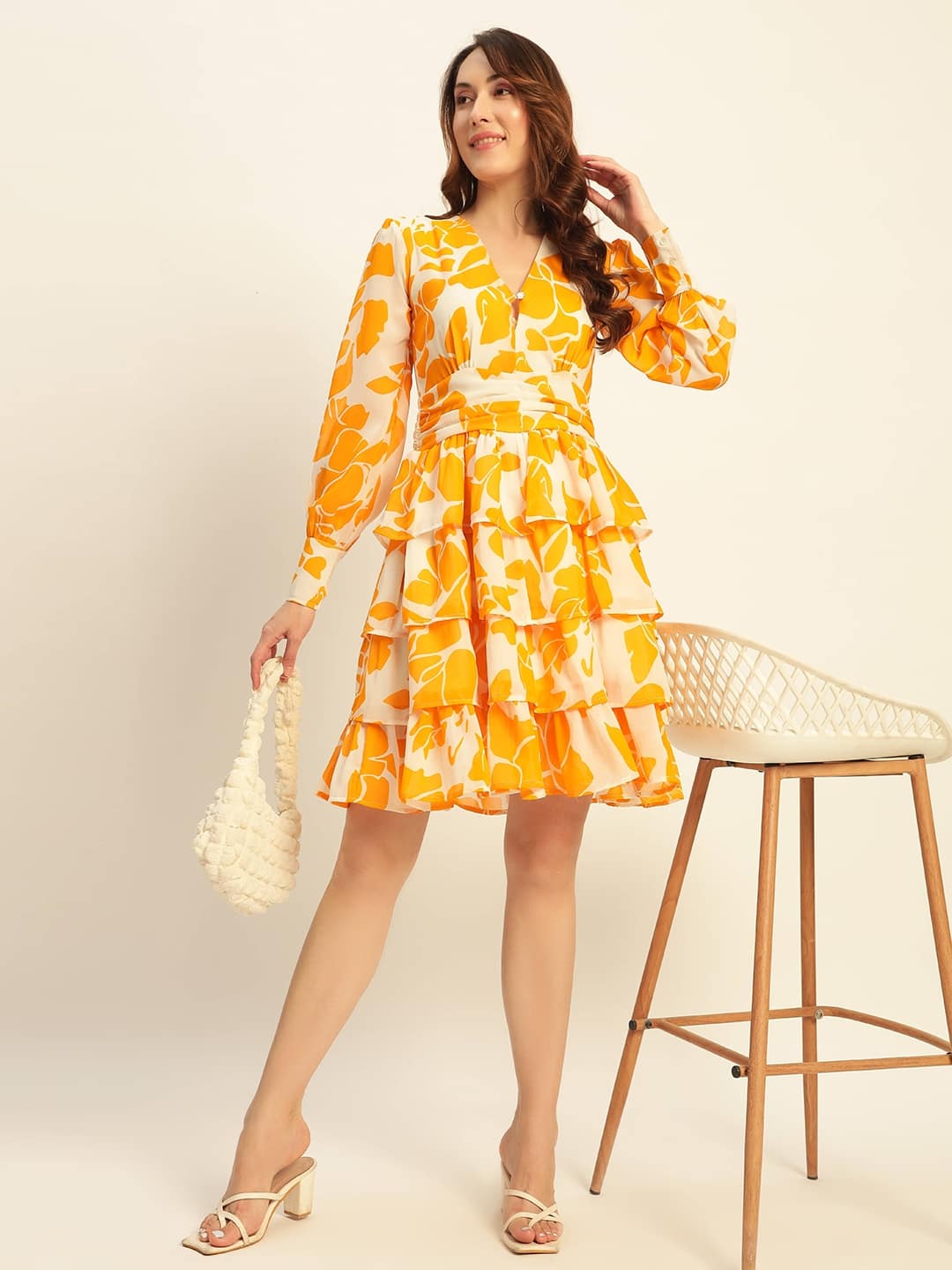 Mast & Harbour Floral Print Georgette A‑Line Mini Dress Mast & Harbour Floral Print Georgette A‑Line Mini Dress