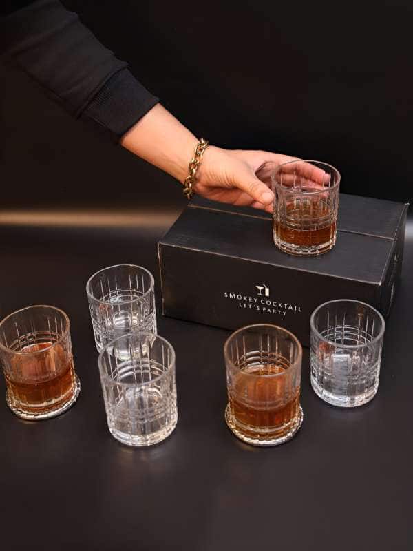 Smokey Cocktail Set Of 6 Striped Whiskey Premium Bar Glass Smokey Cocktail Set Of 6 Striped Whiskey Premium Bar Glass