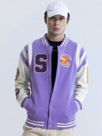 Snitch Purple &amp; White Cotton Varsity Jacket