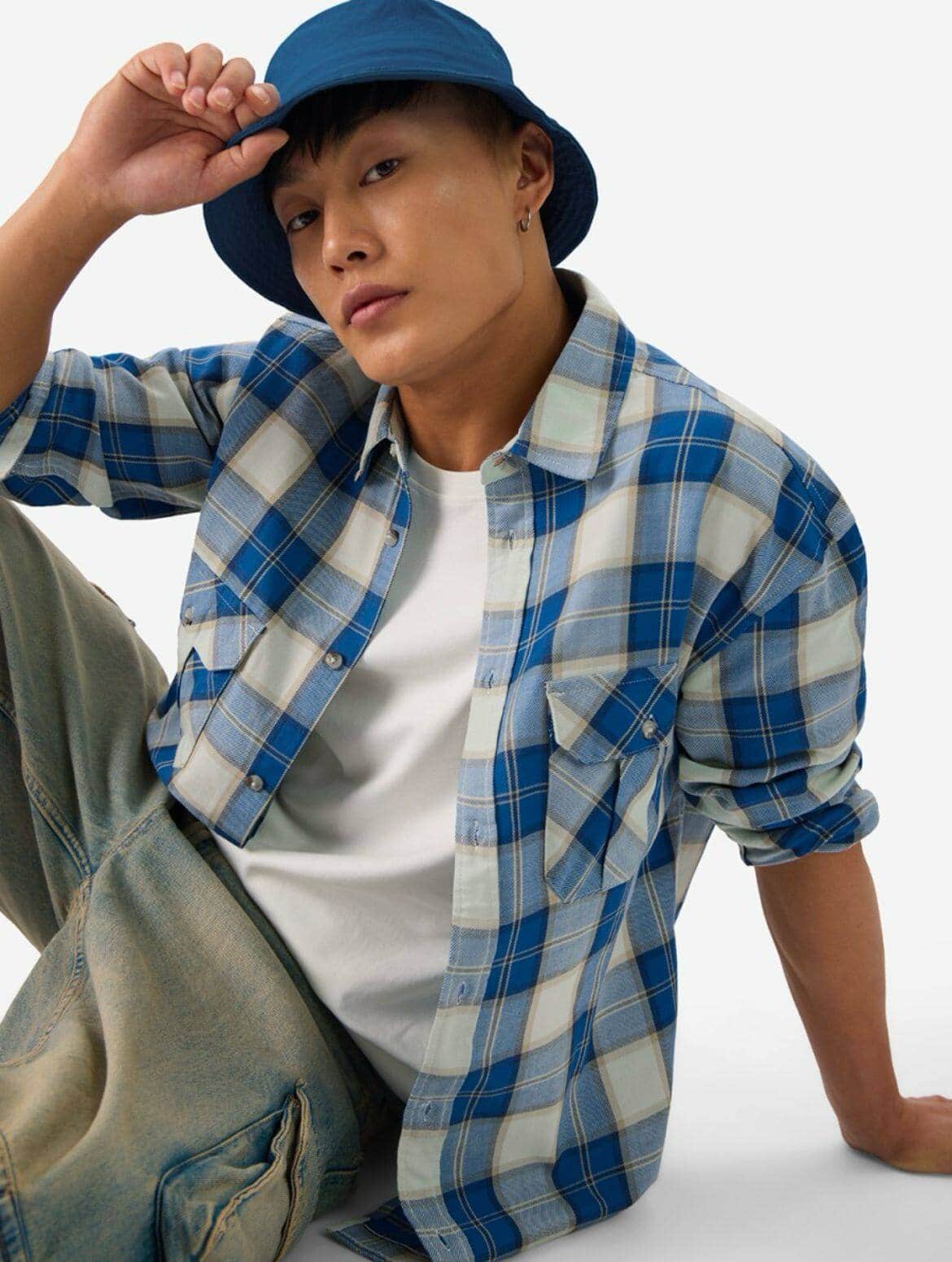 The Souled Store Men's Regular Fit Checkered Button Down Collar Casual Shirt