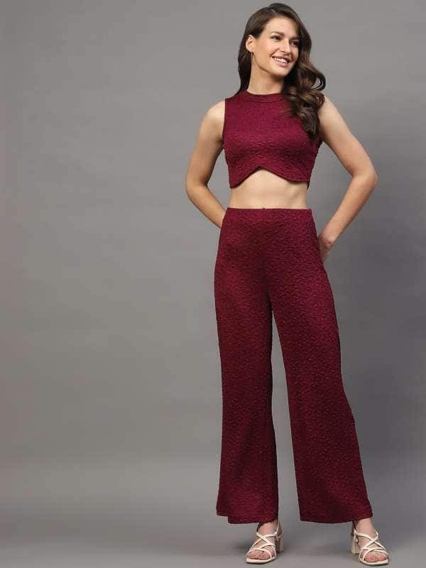 StyleCast X Sera Burgundy Self Design Sleeveless Co-Ords