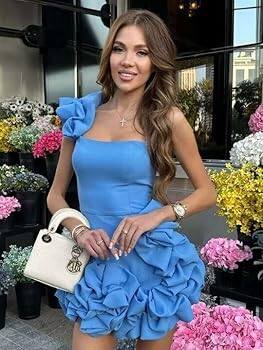 StyleCast Blue Solid One-Shoulder Mini Party Dress