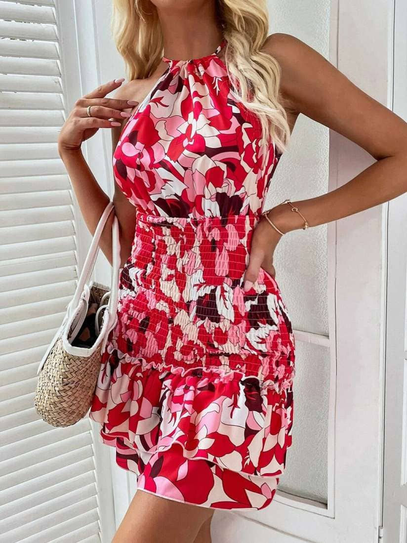 Stylecast X Slyck Floral Printed Halter Neck A-Line Dress Stylecast X Slyck Floral Printed Halter Neck A-Line Dress