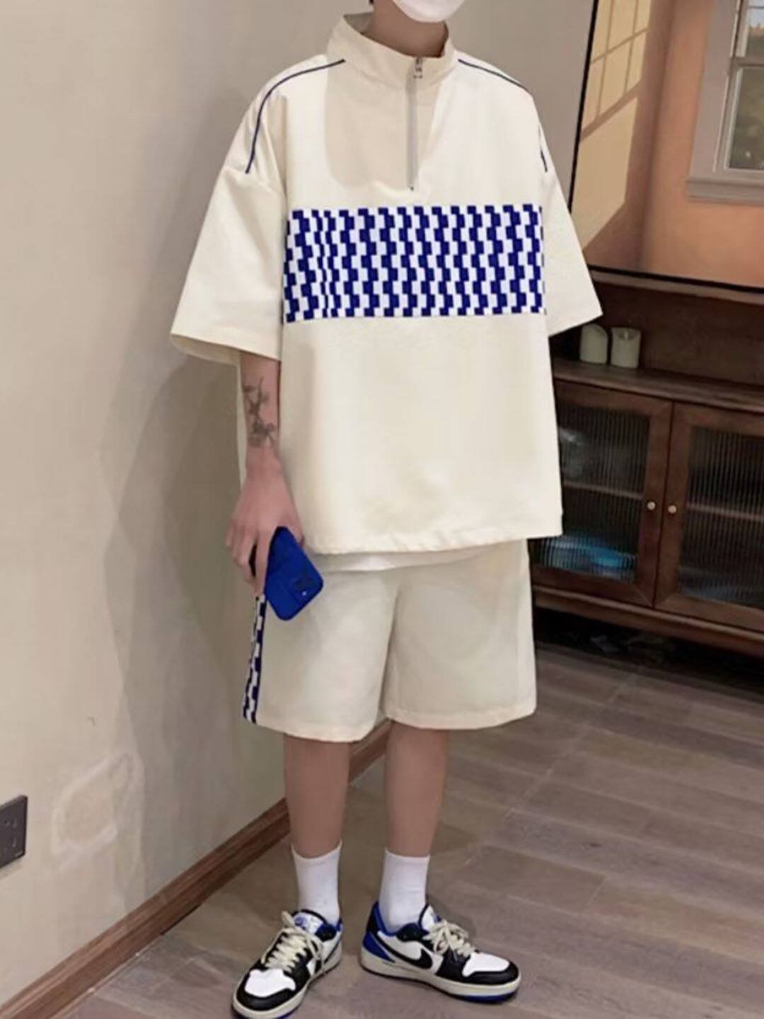 StyleCast Off White & Blue Printed T-Shirt With Shorts StyleCast Off White & Blue Printed T-Shirt With Shorts