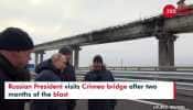 Vladimir Putin drives Mercedes over the repaired Crimea bridge after two months of the blast