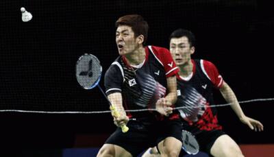 Korea`s Ko Sung-hyun, Shin Baek-choel win men`s doubles world badminton gold
