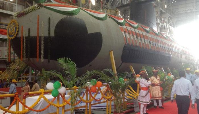 Defence Minister Manohar Parrikar undocks first indigenously-built Scorpene submarine Defence Minister Manohar Parrikar undocks first indigenously-built Scorpene submarine
