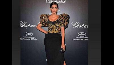 Sonam Kapoor poses in Abu Jani-Sandeep Khosla at Cannes 2015