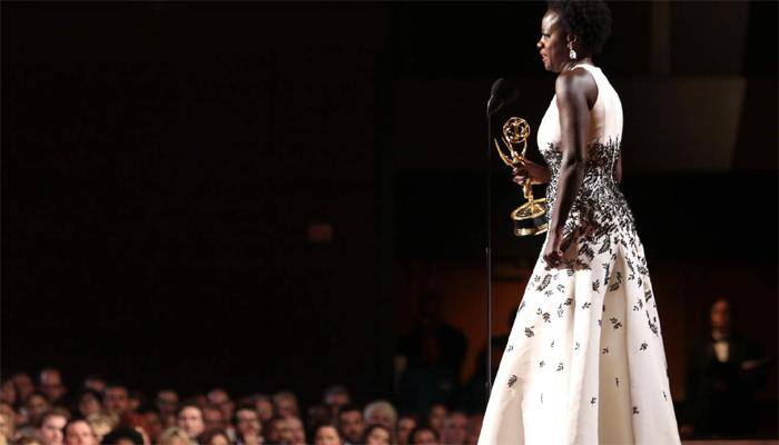 Shimmer, solids dominate the Emmy red carpet