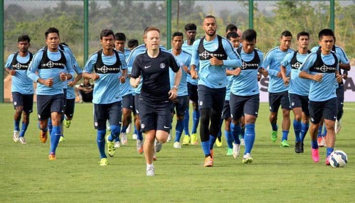 Indian football team practices ahead of World Cup qualifier
