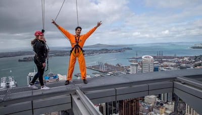 See in pic: Sidharth Malhotra walks on Auckland’s Sky Tower!