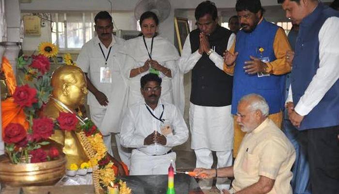 PM Modi lays foundation for Ambedkar memorial in Mumbai, Shiv Sena boycotts event