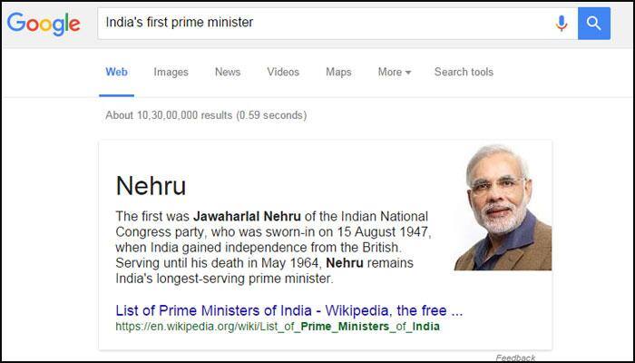 Search for 'India's first prime minister' on Google shows Narendra Modi's pic