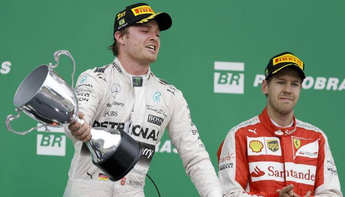 Nico Rosberg wins Brazilain Grand Prix 2015 ahead of Lewis Hamilton, Sebastian Vettel