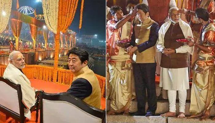 PM Narendra Modi, Shinzo Abe perform &#039;Ganga Aarti&#039; at Varanasi&#039;s Dashashwamedh Ghat