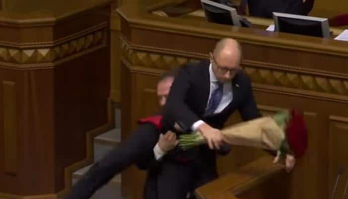 MP lifts Ukraine PM Arseniy Yatsenyuk up by his crotch in Parliament – Watch