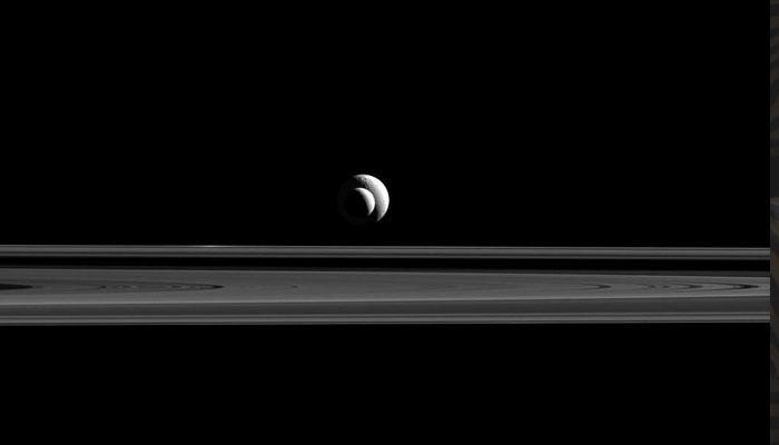 See pic: Saturn's two moons Enceladus and Tethys pose for NASA's Cassini!