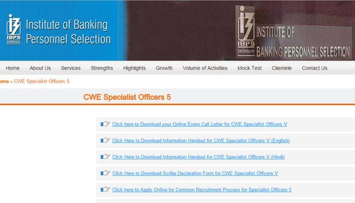 IBPS CWE Specialist Officers V: For call letters/admit cards/hall tickets click here