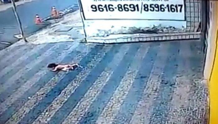 14-month-old baby survives horror fall from second floor, video goes viral - Watch