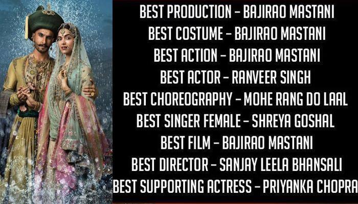 &#039;Bajirao Mastani&#039; wins big at Filmfare, Ranveer Singh ecstatic over 9 awards in film&#039;s kitty!