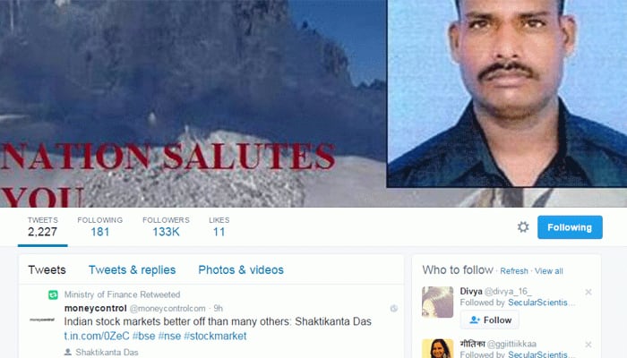 Union Finance Ministry puts Hanumanthappa&#039;s photo on its twitter handle