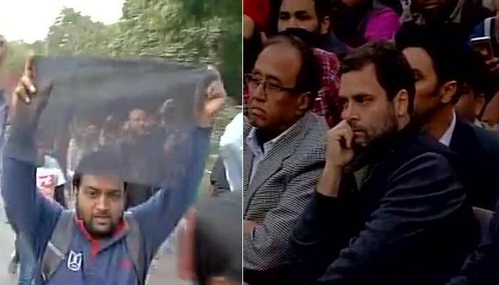 JNU row: Congress VP meets protesting students; ABVP raises black flags, shout &quot;Rahul Gandhi Go Back&quot; 