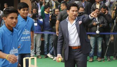 Batting great Sachin Tendulkar bats against child labour