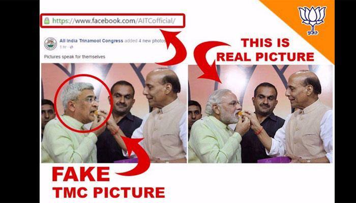 West Bengal polls: Political brickbats over Rajnath&#039;s doctored photo; BJP says it&#039;s proof TMC losing ground