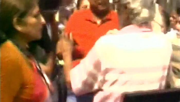 Watch video: BJP&#039;s star candidate Rupa Ganguly pushes TMC worker in Howrah